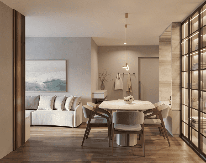 Sala de jantar integrada com living