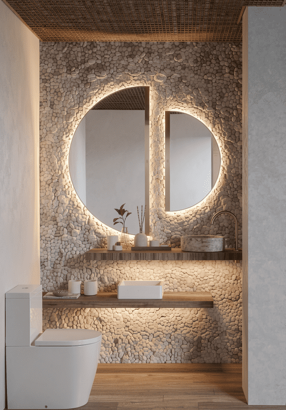 Lavabo com revestimento em pedra natural